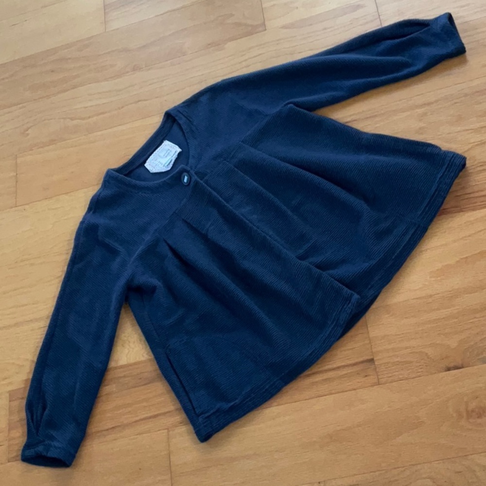 Anthropologie Saturday Sunday Blue Baby Doll Cardigan Cotton Pockets 3/4 sleeve